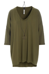 OVERSIZED BLUSE V-HALS - 96078 - MOSS