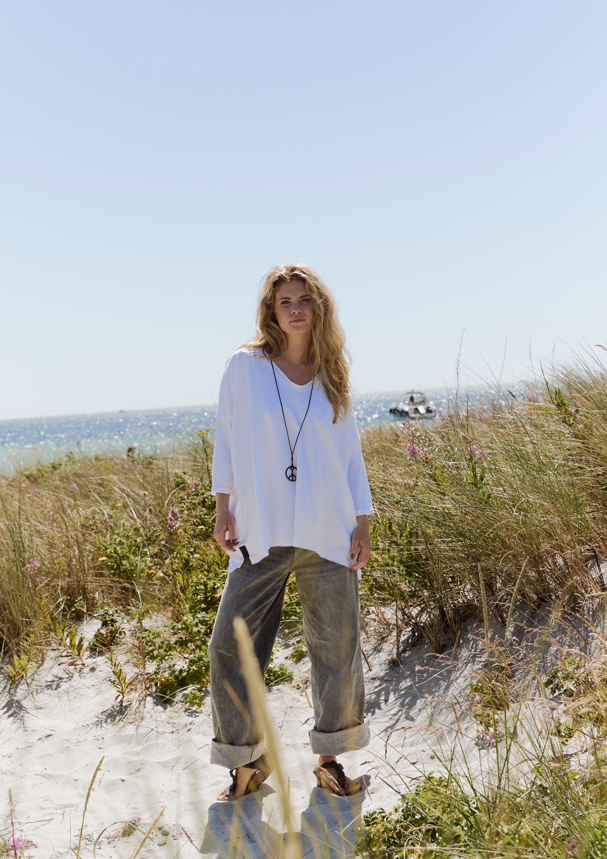 HENRIETTE STEFFENSEN COPENHAGEN OVERSIZED BLUSE V-HALS - 96078 BLUSER WHITE 816