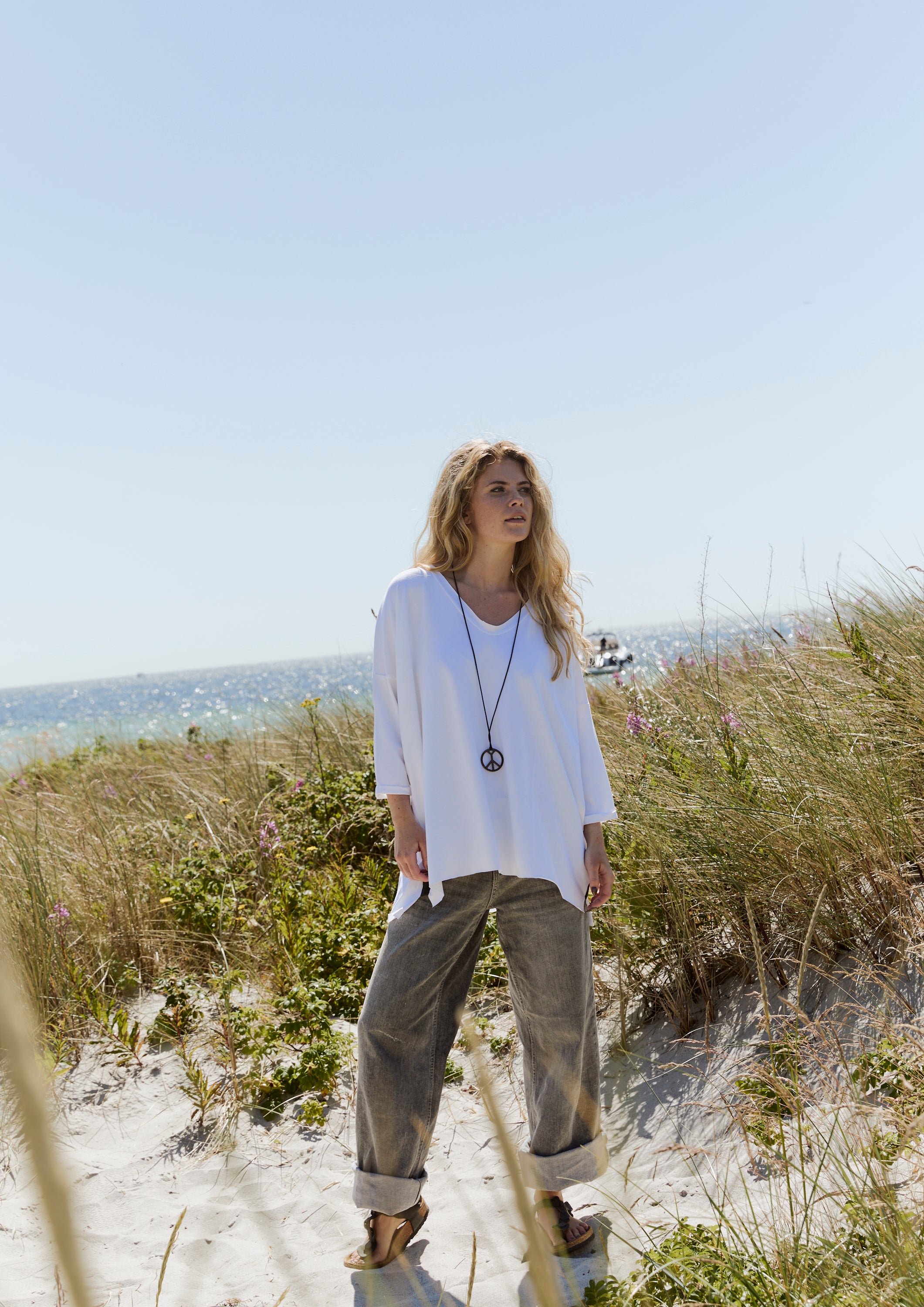 HENRIETTE STEFFENSEN COPENHAGEN OVERSIZED BLUSE V-HALS - 96078 BLUSER WHITE 816