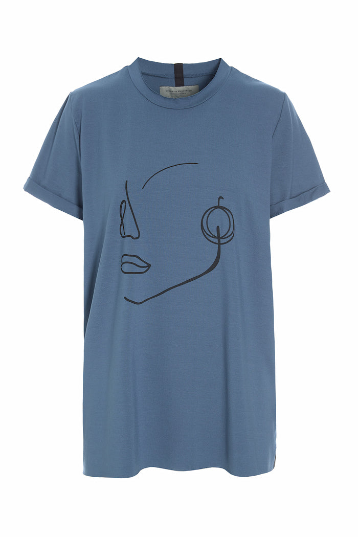 HENRIETTE STEFFENSEN COPENHAGEN T-SHIRT FACE IT - 96089 T-SHIRTS DUSTY BLUE 794