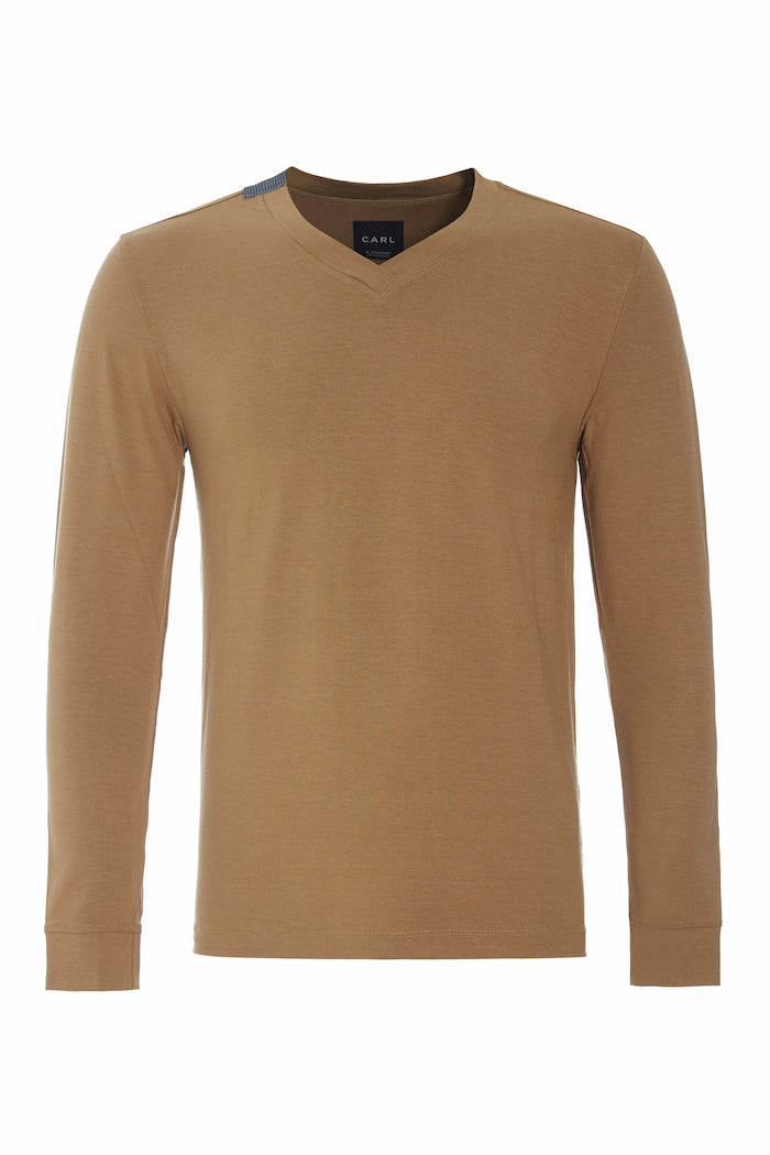 CARL BY STEFFENSEN COPENHAGEN T-SHIRT MED V-HALS LANGÆRMET - 1021C T-SHIRTS CAMEL 815