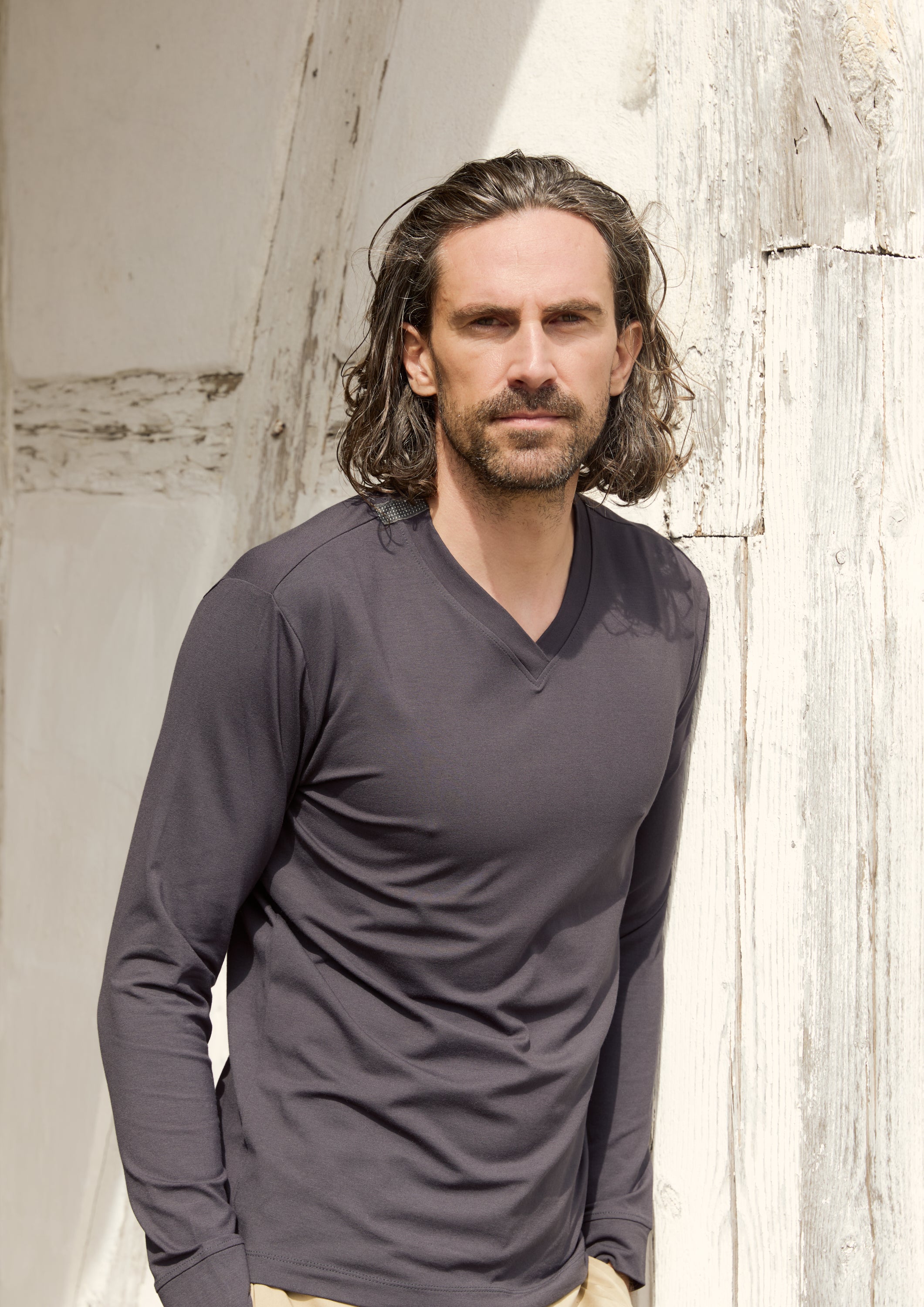 CARL BY STEFFENSEN COPENHAGEN T-SHIRT MED V-HALS LANGÆRMET - 1021C T-SHIRTS DEEP BLUE 502