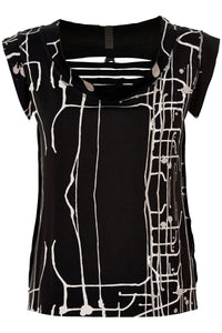 TOP MED ÅBEN RYG - 96033 - ART PRINT BLACK