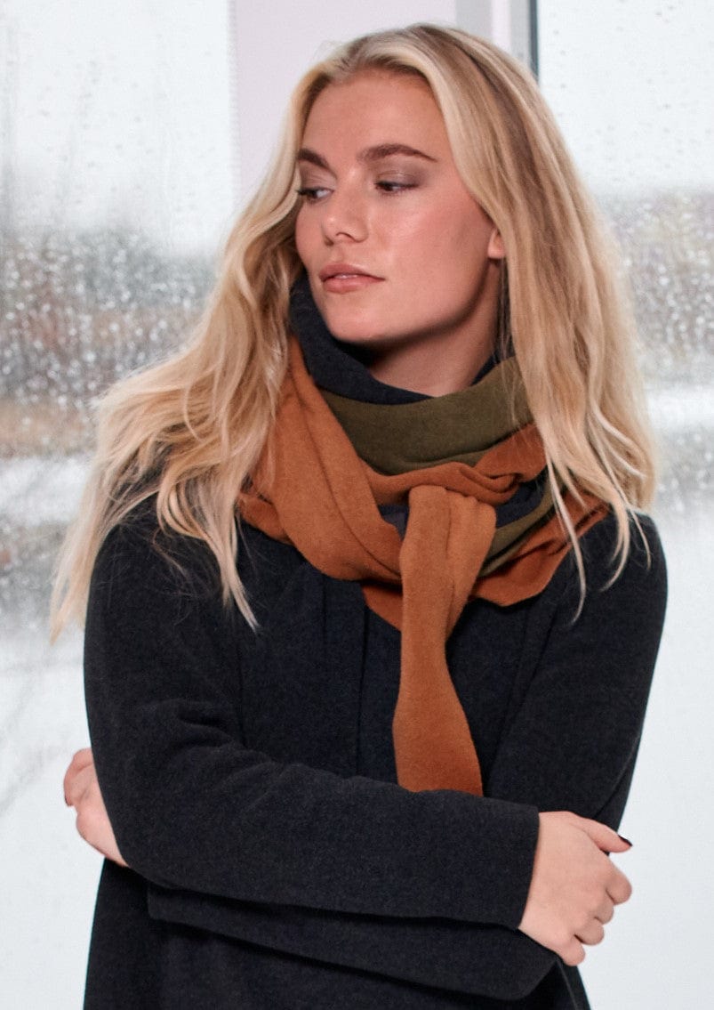 HENRIETTE STEFFENSEN COPENHAGEN TREKANTET HALSTØRKLÆDE NO WASTE - 4078NW SCARFS RUST/SOFT BLACK/MOSS 689
