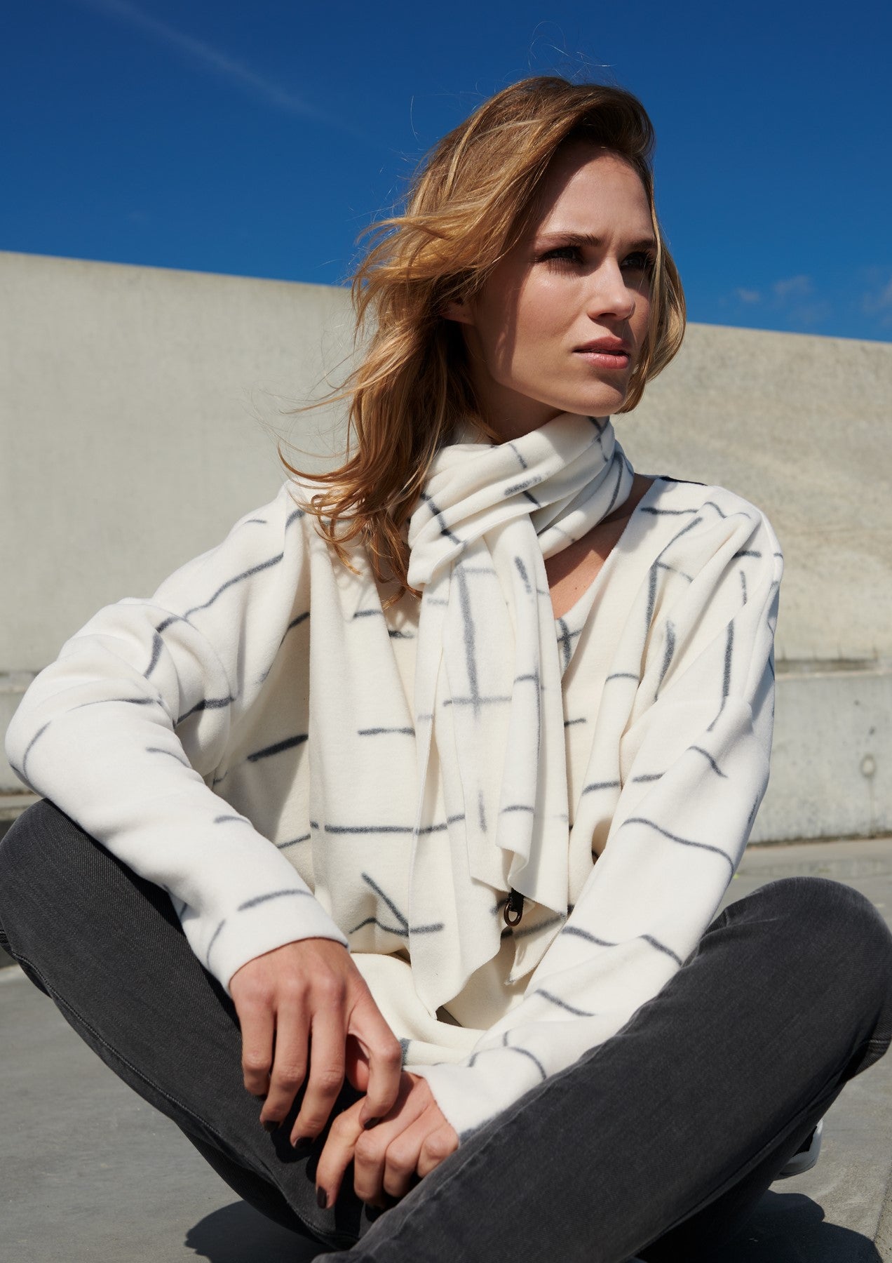HENRIETTE STEFFENSEN COPENHAGEN TRØJE MED HALSTØRKLÆDE - 1338P SWEATERS fleece CHECK PRINT 112