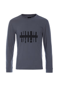 T SHIRT M/ PRINT & LANGE ÆRMER - 1019CP - GREY