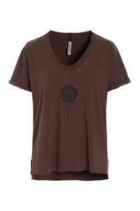 V-NECK TEE - 96105 FLOWER - CHOCOLATE