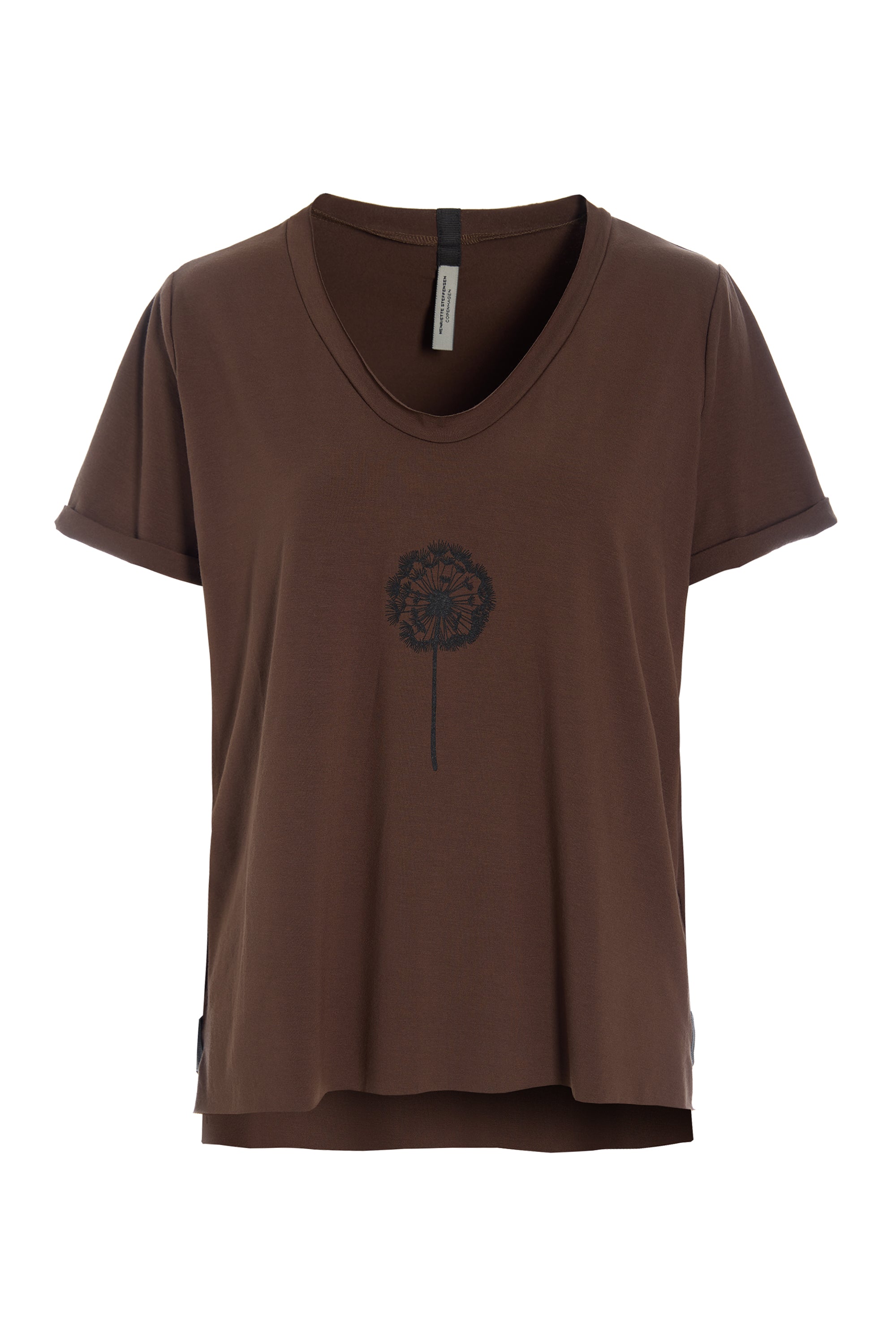 HENRIETTE STEFFENSEN COPENHAGEN V-NECK TEE FLOWER - 96105 FLOWER T-SHIRTS CHOCOLATE 844